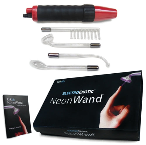 Kinklab Neon Wand electrosex kit red and black handle with four glass electrodes - BDSM Authority