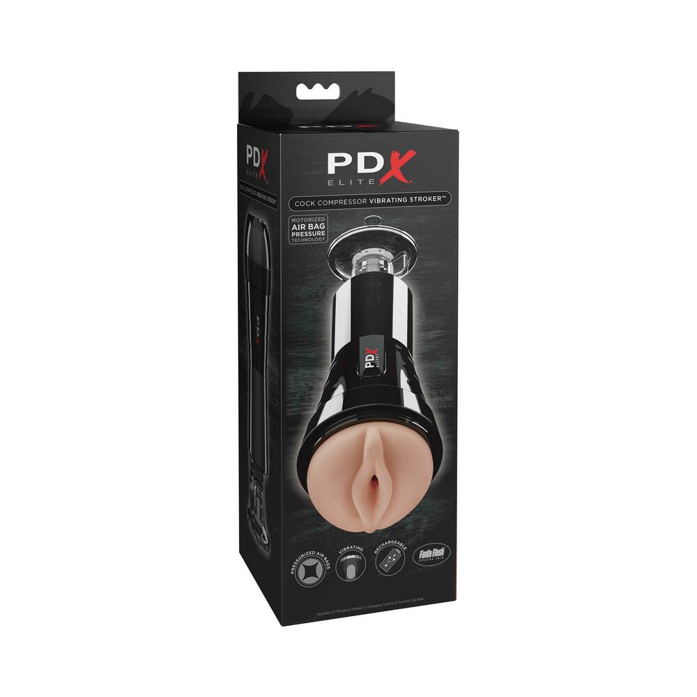 PDX Elite Cock Compressor vibrating stroker, beige and black - BDSM Authority