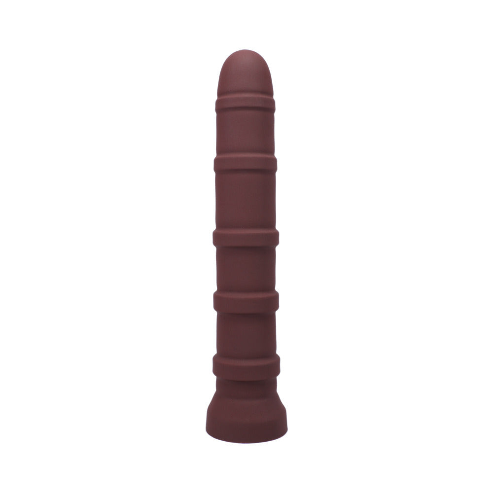 Close detail of the rings of pleasure along the Tantus Cisco garnet silicone shaft - BDSM Authority