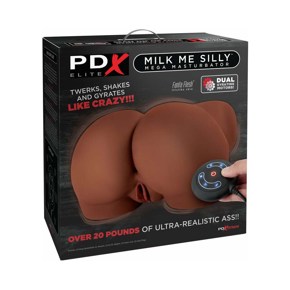 PDX Elite Milk Me Silly vibrating rotating dual-entry mega masturbator, brown - BDSM Authority