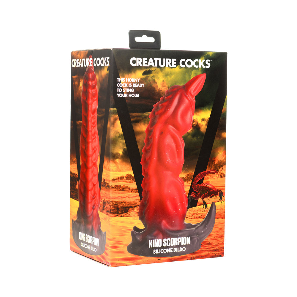 Creature Cocks King Scorpion silicone scorpion dildo with red and black segmented glitter shaft and suction cup base - BDSM Authority