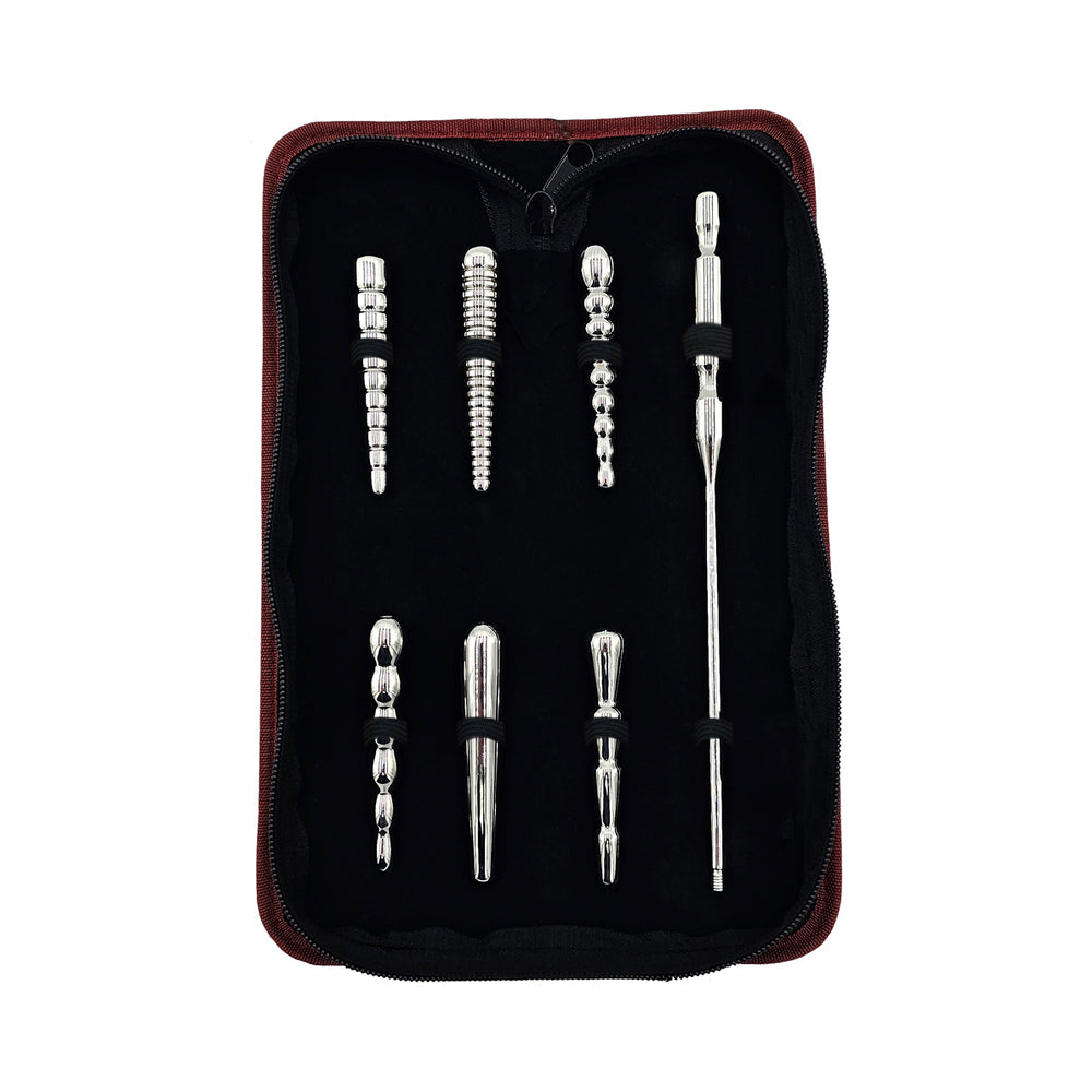 Rouge stainless steel 7-piece penis plug set with handle and bag - BDSM Authority