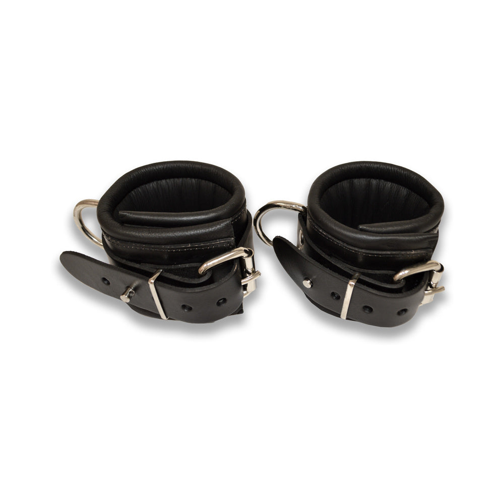 Prowler RED lockable leather wrist restraints in black S/M pair - BDSM Authority