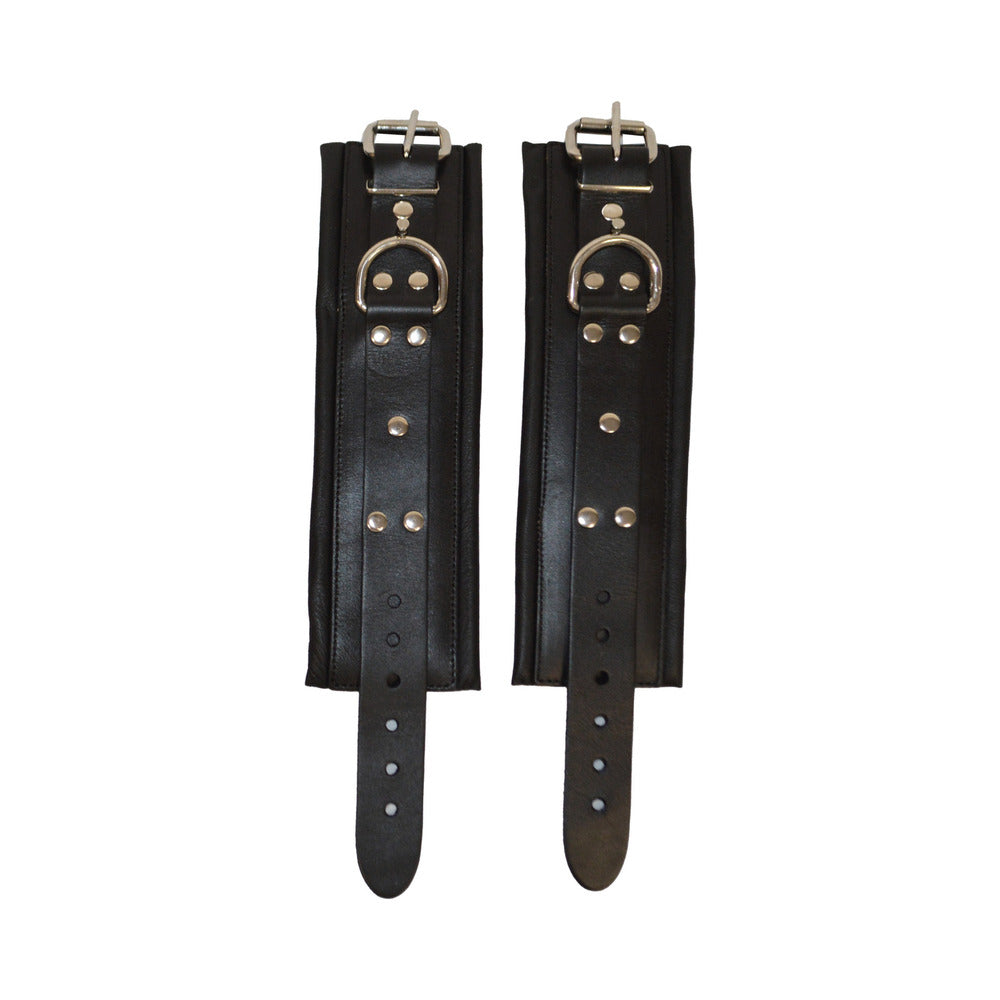 Prowler RED leather wrist cuffs with locking posts detail - BDSM Authority