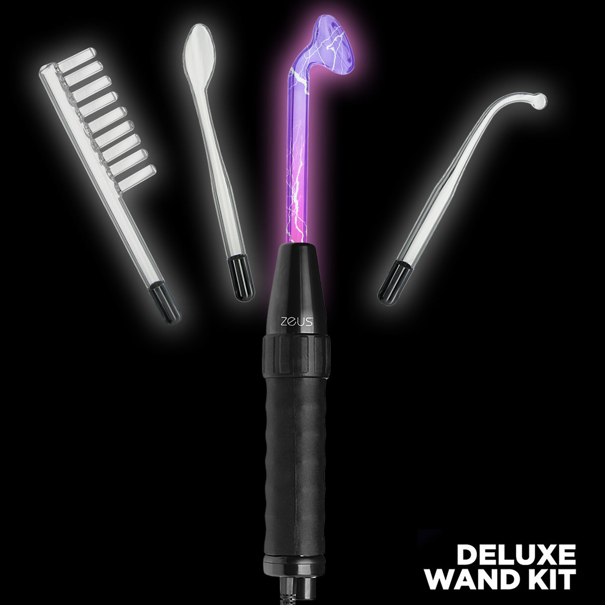 Zeus Twilight violet wand hand unit with four glass electrode attachments - BDSM Authority