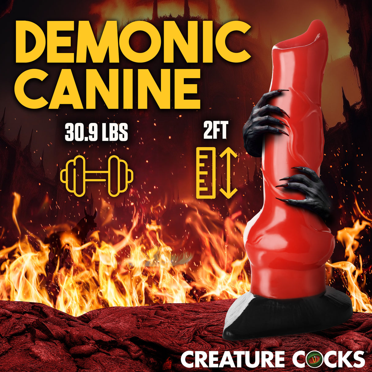 Giant Hell-Hound Canine 2ft Dildo - close-up of textured shaft detail - BDSM Authority