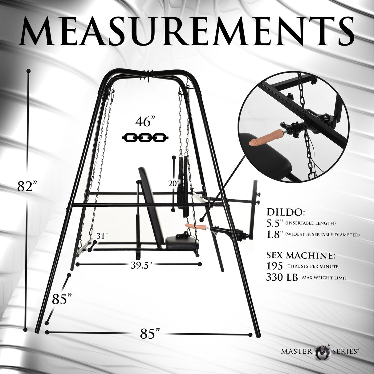 Deluxe Adjustable Sex Sling Throne with Sex Machine: restraint hardware detail - BDSM Authority