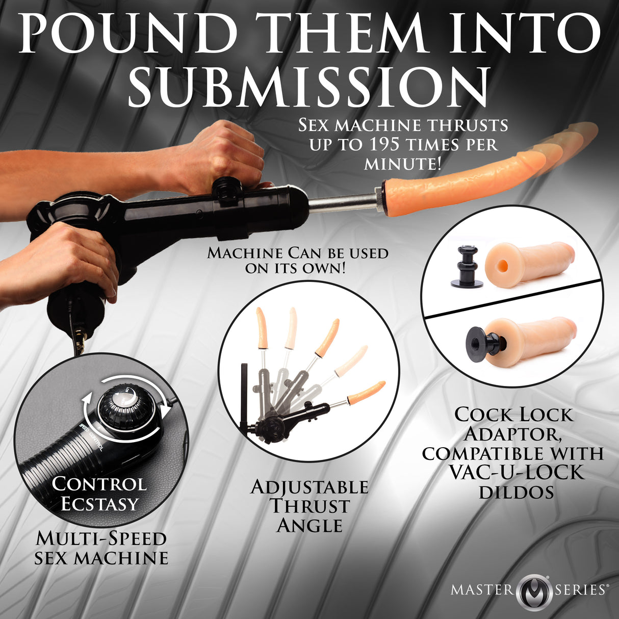 Deluxe Adjustable Sex Sling Throne with Sex Machine: close-up detail - BDSM Authority