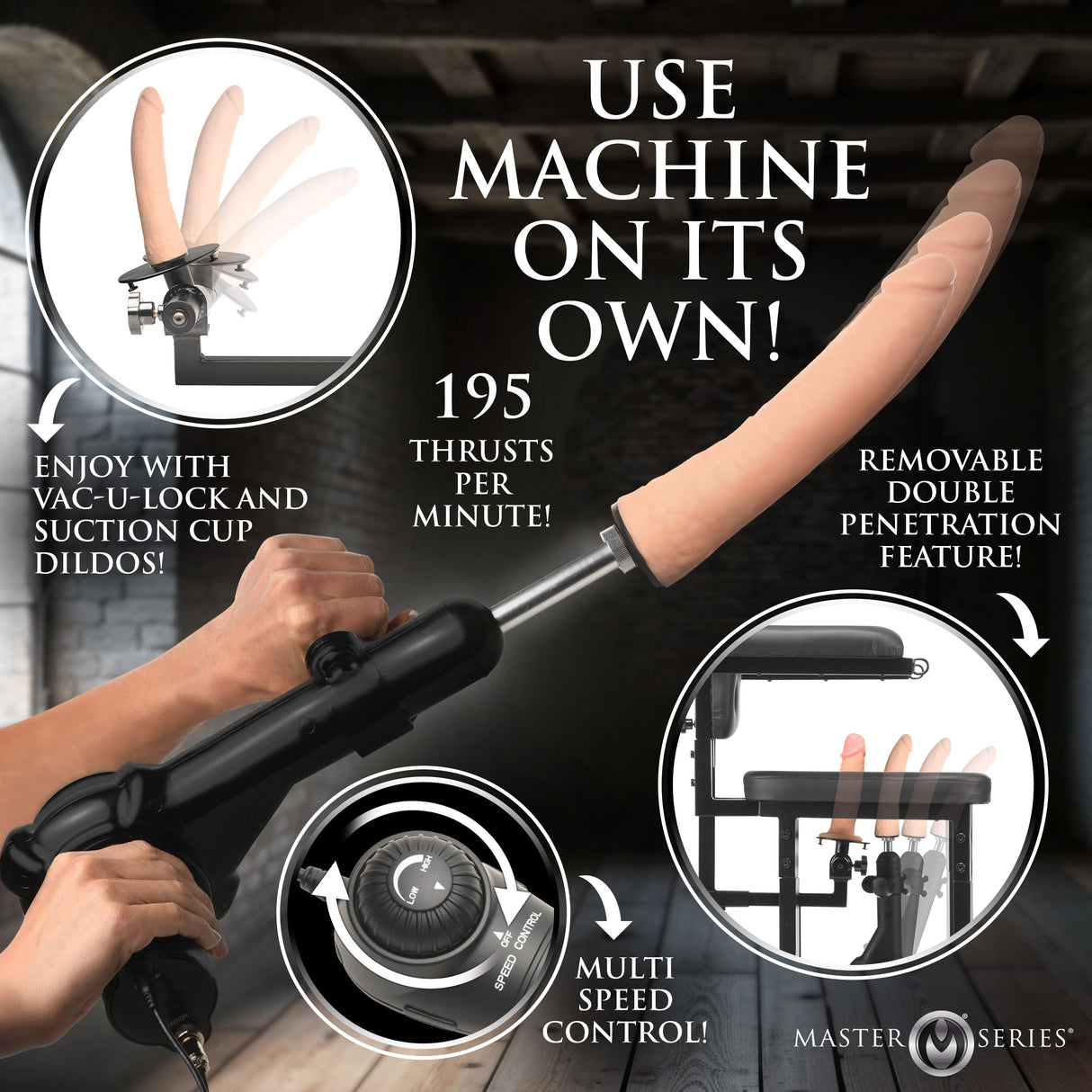 Enforcer Bondage Chair with Sex Machine: close-up detail - BDSM Authority