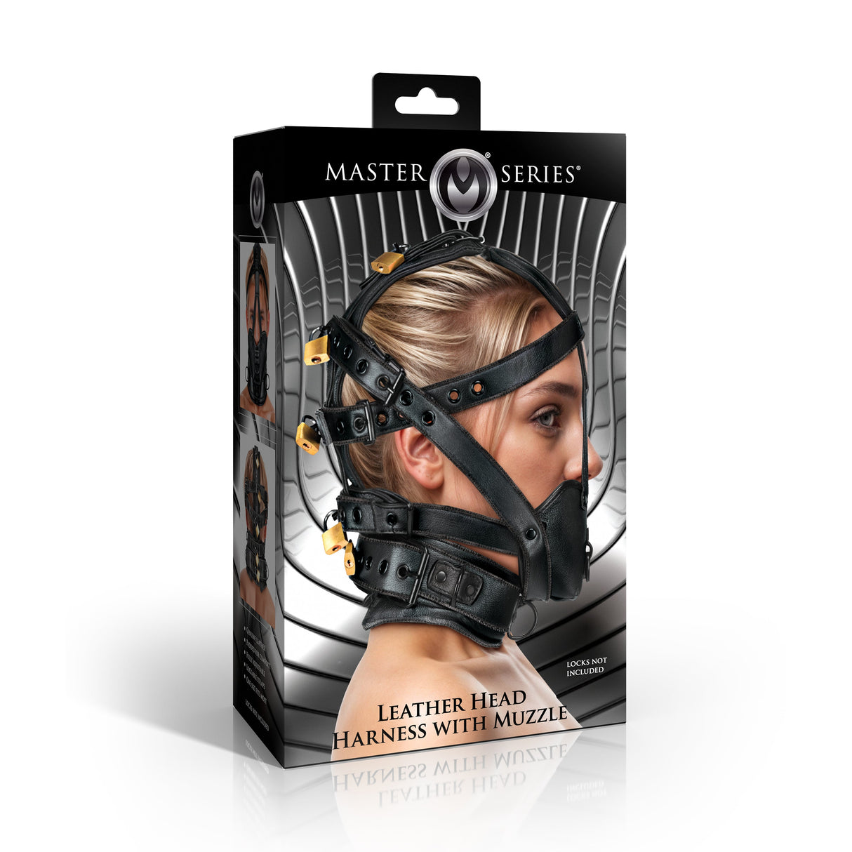 Master Series Leather Head Harness with Muzzle retail packaging - BDSM Authority