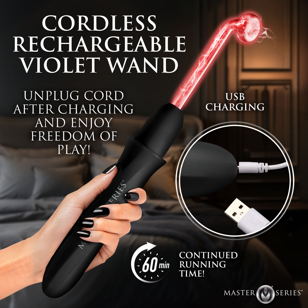 Black Elektrawand violet wand glass comb and tongue electrodes - BDSM Authority