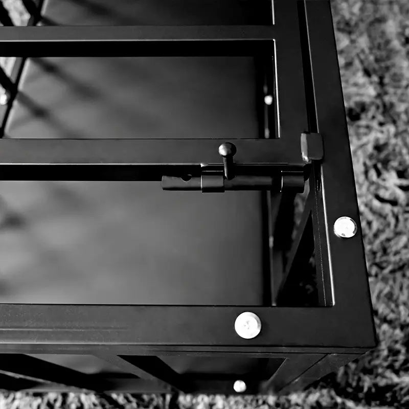 Heavy-duty standing and sleeping cage HQJS-021 lock feature view showing secure locking mechanism and durable steel frame design for safe multi-purpose indoor and outdoor use