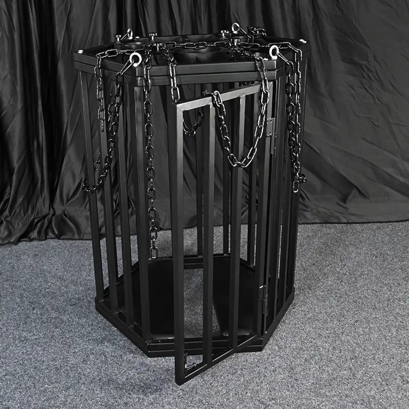 Heavy-duty hexagonal hanging cage HQJS-006 front view showcasing a durable geometric metal frame designed for decorative storage, display functionality, and industrial-style interiors.
