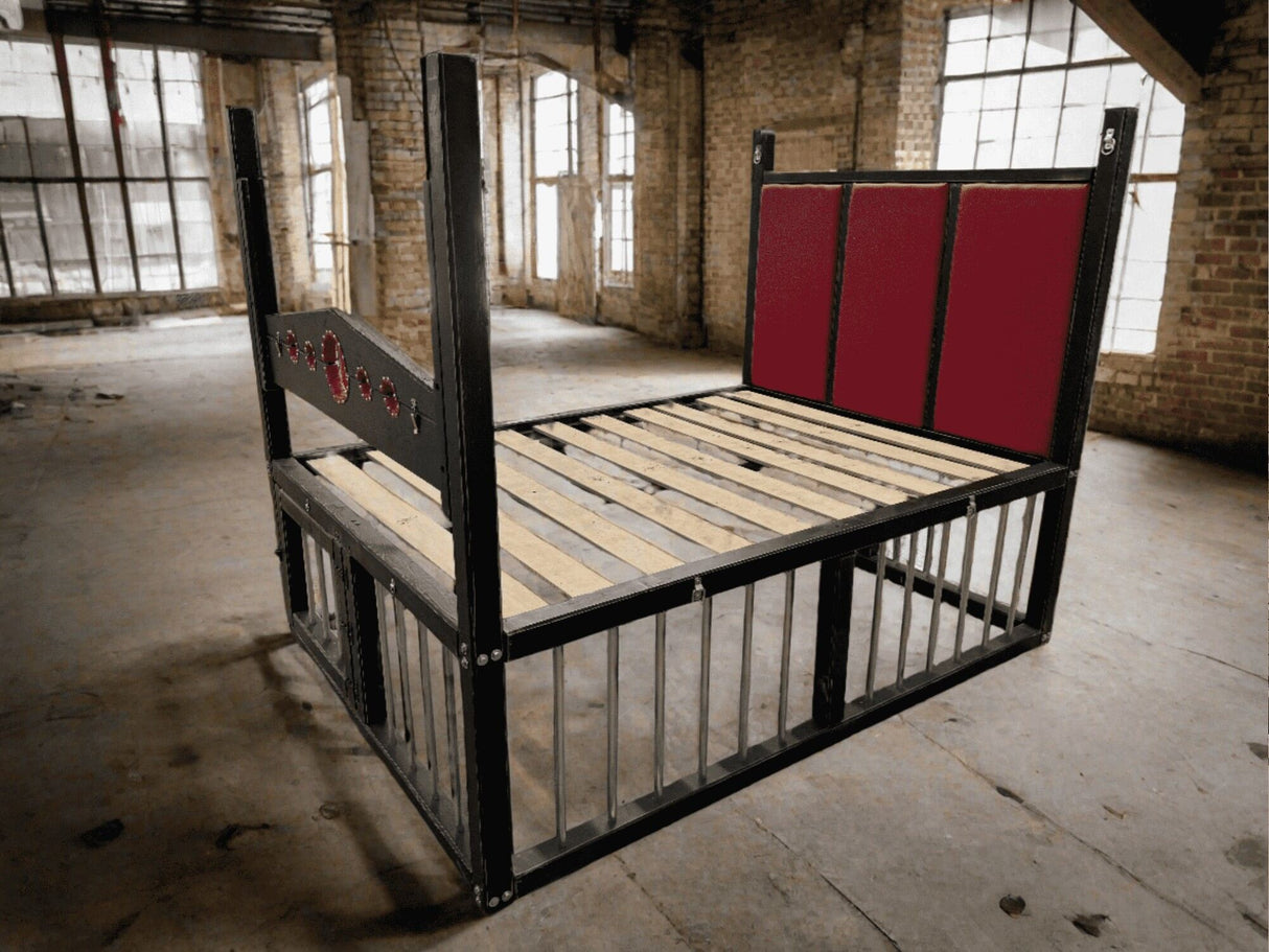King Size BDSM-Inspired Wooden Bed with Cage & Restraint Options