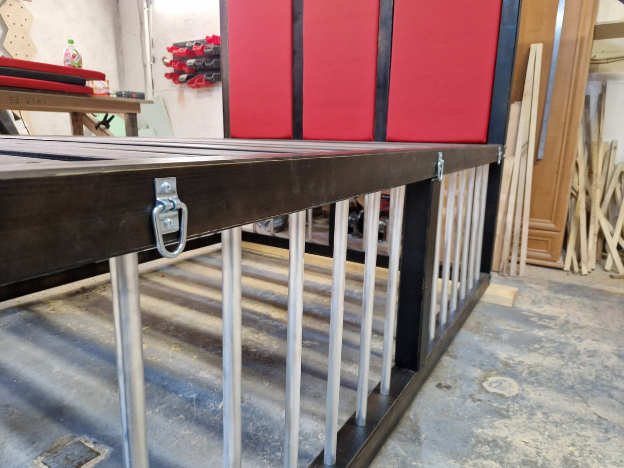 King Size BDSM-Inspired Wooden Bed with Cage & Restraint Options