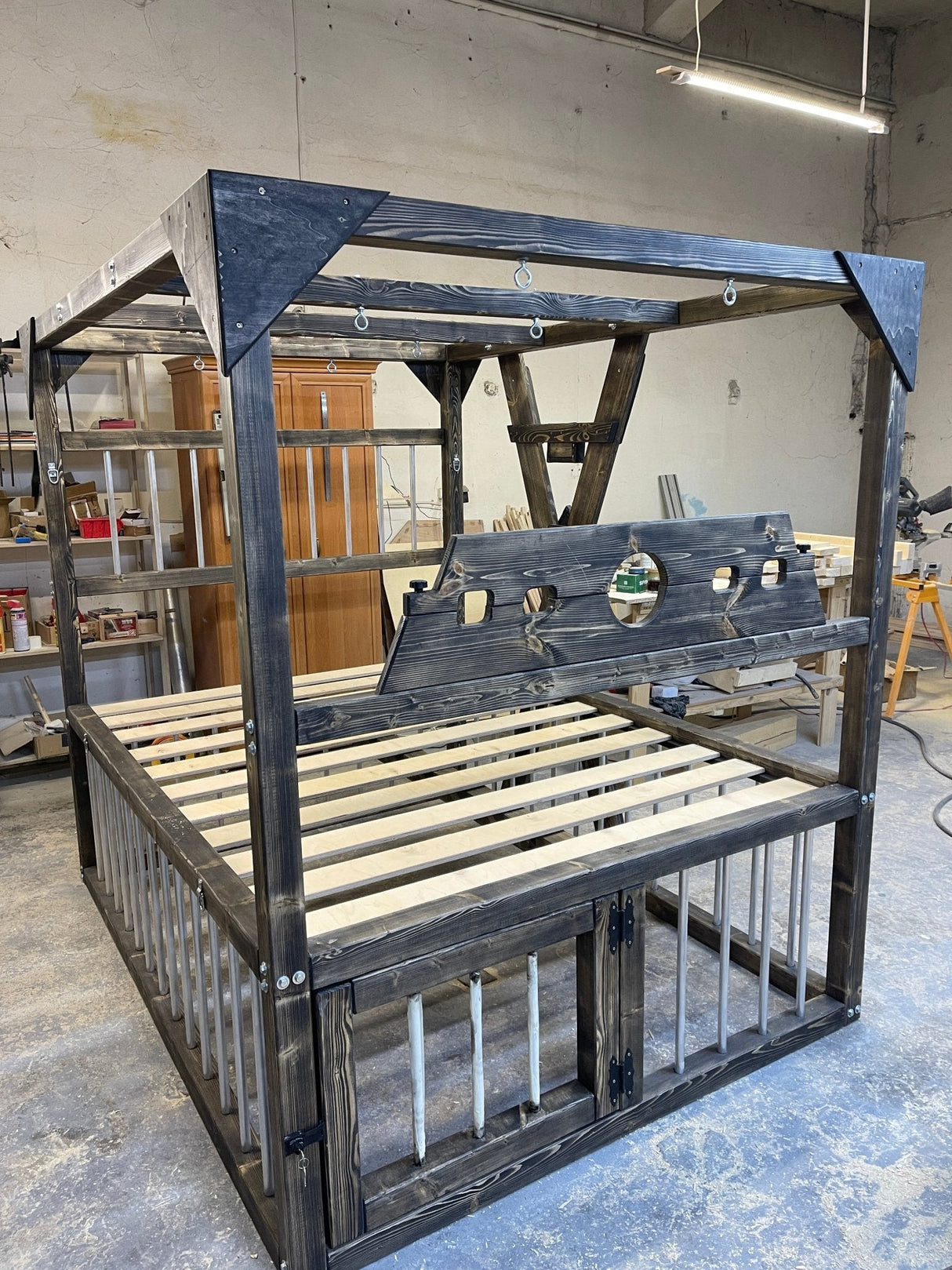 Queen Size BDSM Bed with Removable Cross – Elegant Dungeon Furniture for Passionate Play