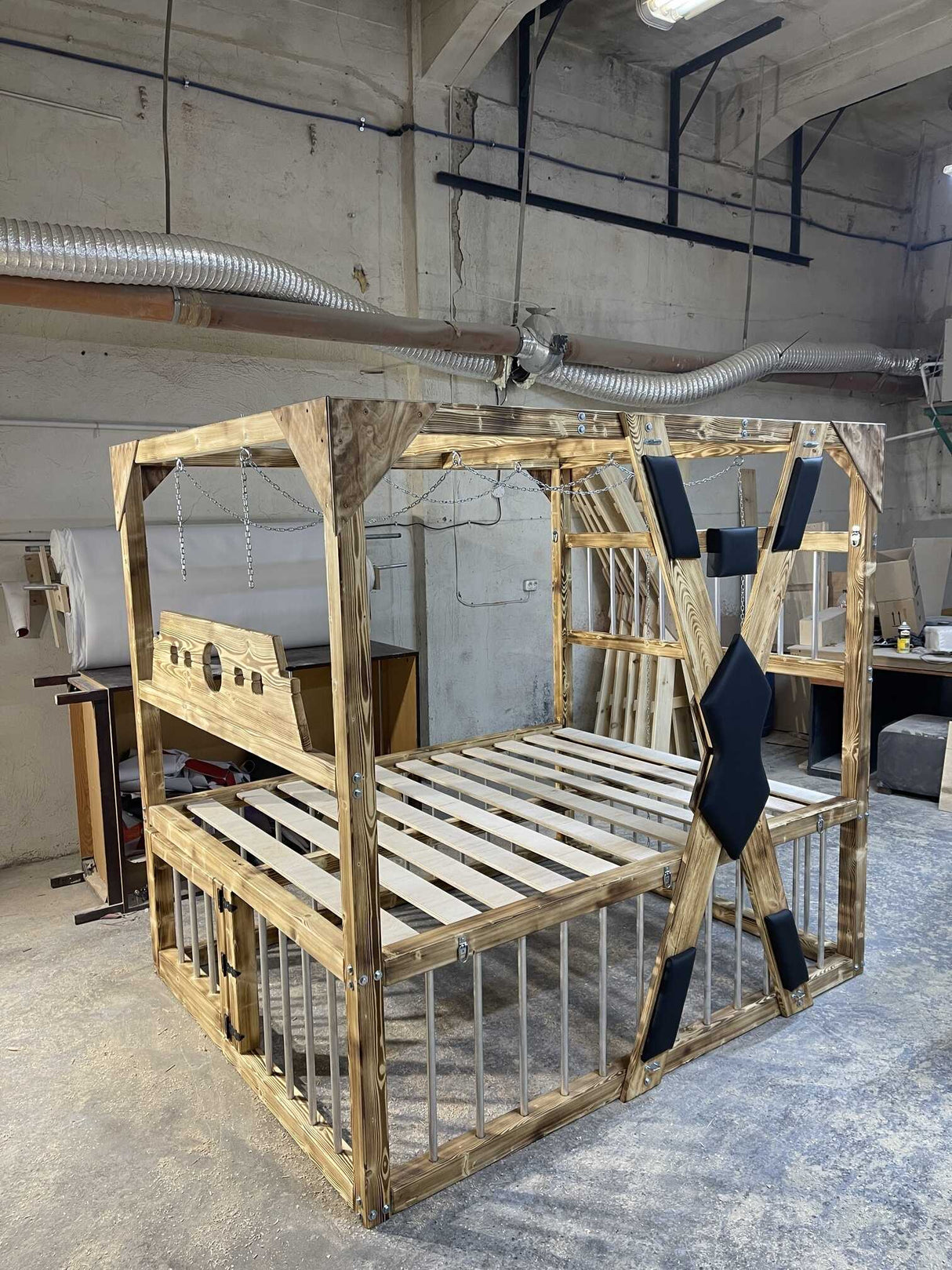 King Size BDSM Bed with Removable Cross – Heavy-Duty Bondage Bed with Cage Frame | Premium Fetish Furniture