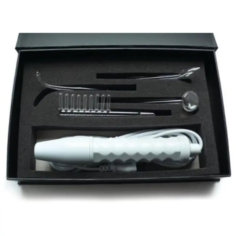 KinkLab Neon Wand Electrosex Kit with White Handle and Red Glass Electrodes, Violet Wand Electro Stimulation Set for Sensation Play