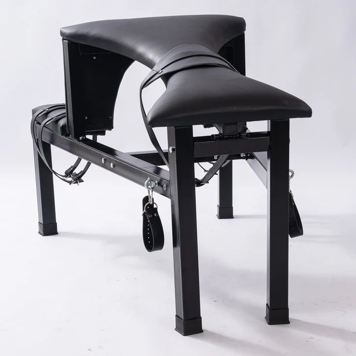 Multi-Position Punishment Goat for Controlled Positioning and Split-Leg Restraint front view, heavy-duty BDSM restraint furniture with reinforced frame and adjustable support points for secure positioning and stability.
