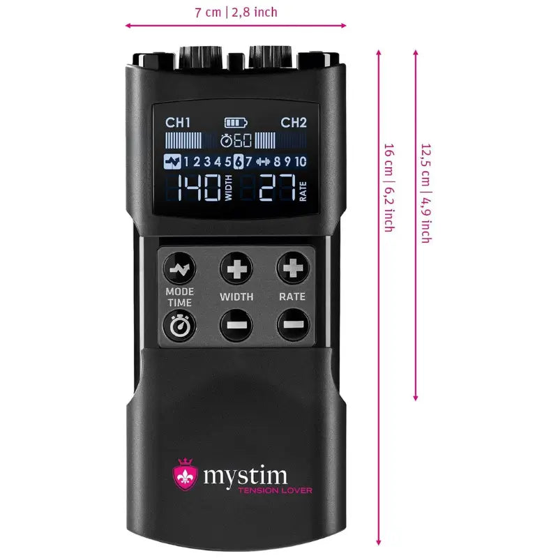 Mystim Tension Lover 2 E-Stim Power Unit, Dual-Channel Estim Powerbox with 7 Programs, Electrodes and USB-C Charging
