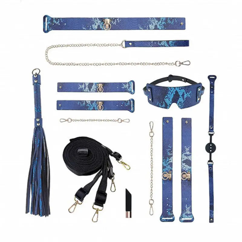 Ouch! International Florence Collection 8-Piece Bondage Kit with Iridescent Handbag, Collar, Cuffs, Flogger and Vibrating Bullet