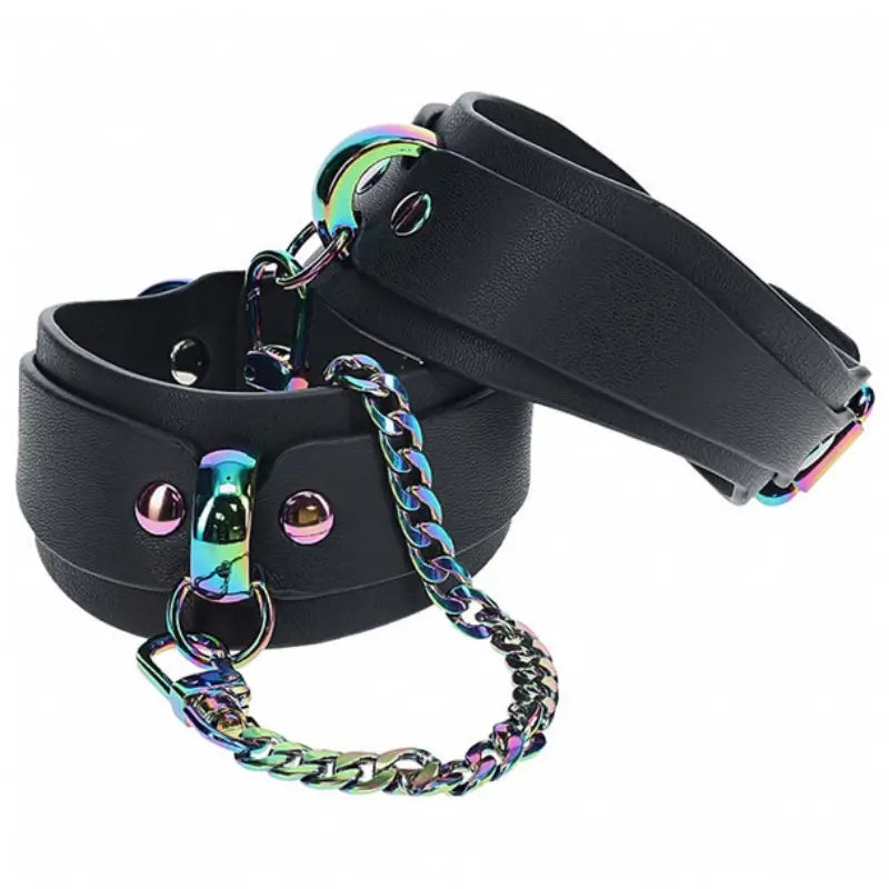 Ouch! International Venice Collection 8-Piece Bondage Kit with Iridescent Handbag, Collar, Cuffs, Flogger and Vibrating Bullet