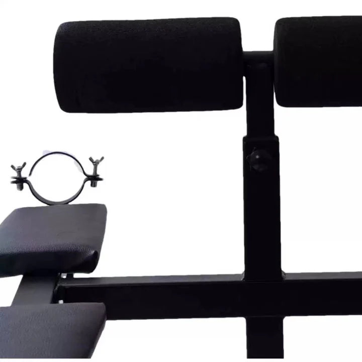 Penalty Goat Restraint Bench head view left close-up, detailed zoom showing heavy-duty padded BDSM restraint bench with reinforced frame and adjustable attachment points for secure positioning and support.