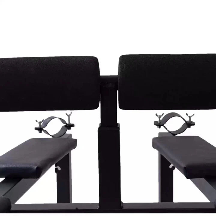 Penalty Goat Restraint Bench head view zoomed in, detailed close-up of heavy-duty padded BDSM restraint bench highlighting reinforced frame and adjustable attachment points for secure positioning and support.
