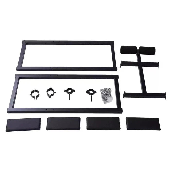 Penalty Goat Restraint Bench parts included, heavy-duty BDSM restraint bench with padded surface, reinforced frame, adjustable restraint points, and mobility wheels for secure positioning and support.