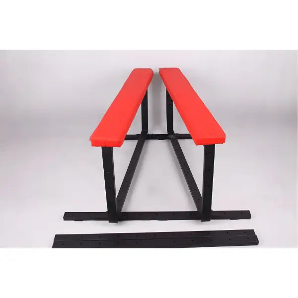 Red cushion spanking bench short spread feature showing compact adjustable positioning and support design