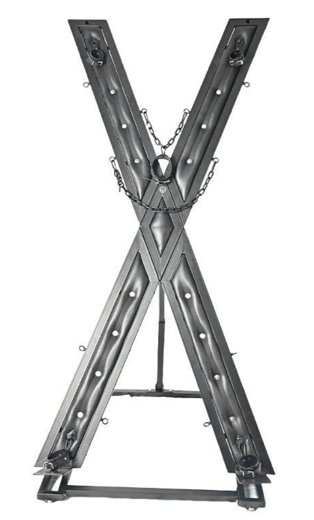 Elegant Noir St. Andrew's cross base and leg stand detail - BDSM Authority