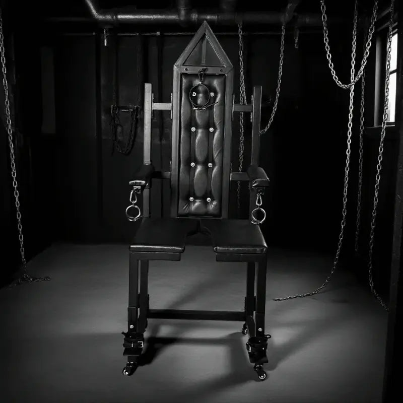 Studio-grade bondage chair with leg spread design, HQJS-004 model lifestyle setup