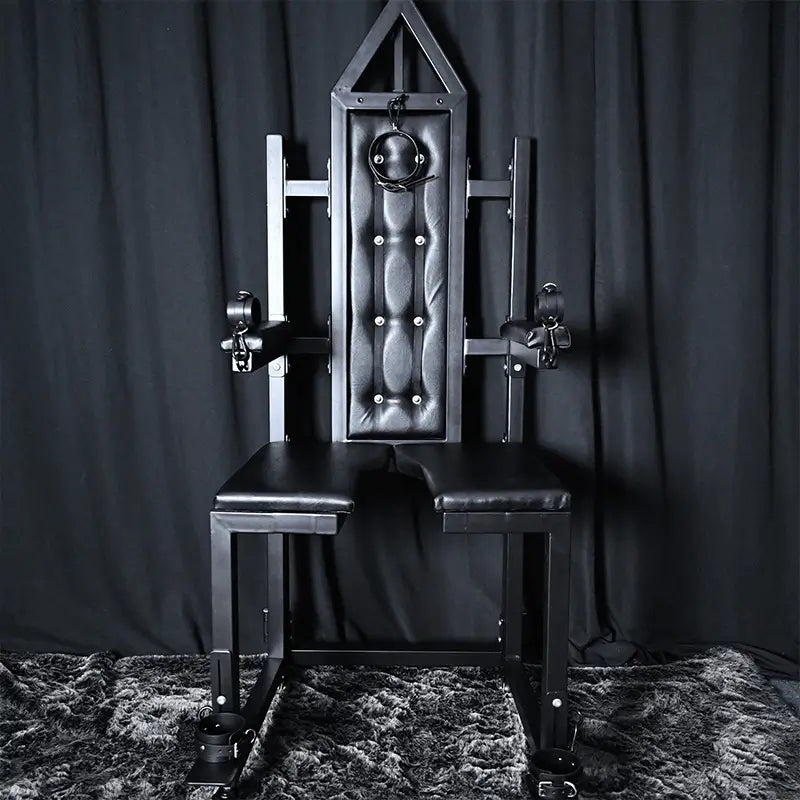 Studio-grade bondage chair HQJS-004 with leg spread restraint design front view product image