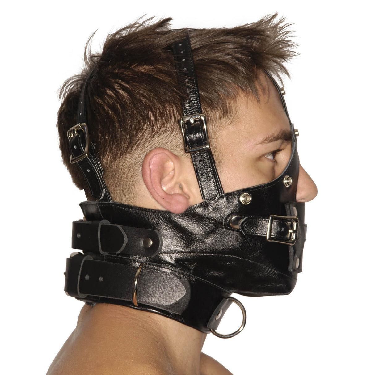 Premium BDSM Muzzle Mask with Detachable Blindfold and Two Interchangeable Gags detail view 2