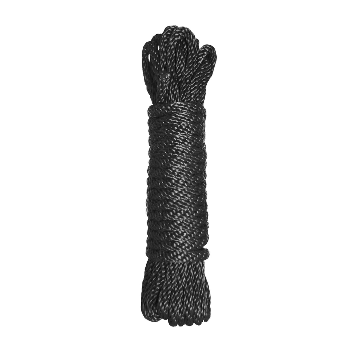 Coil of black bondage rope from the Arched Back Forced Posture Kit - BDSM Authority