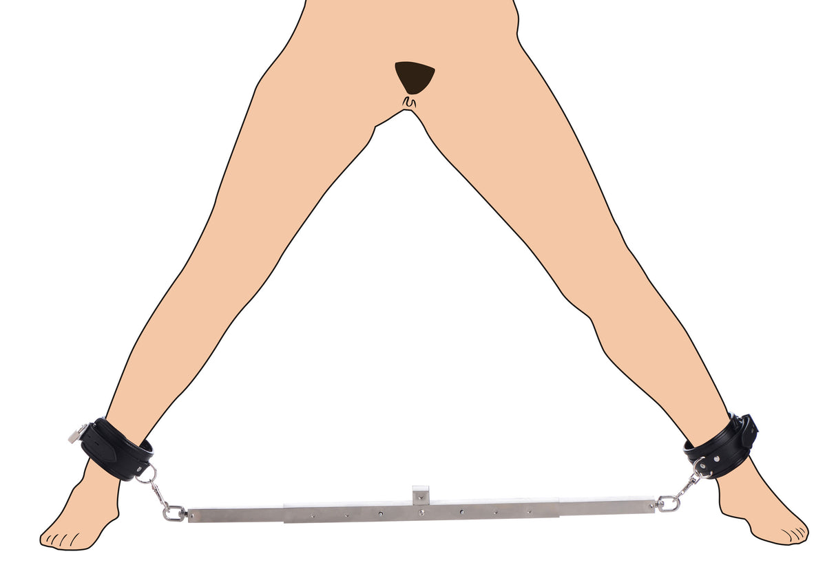 Squat anal impaler spreader bar holding the ankles wide in a squat - BDSM Authority