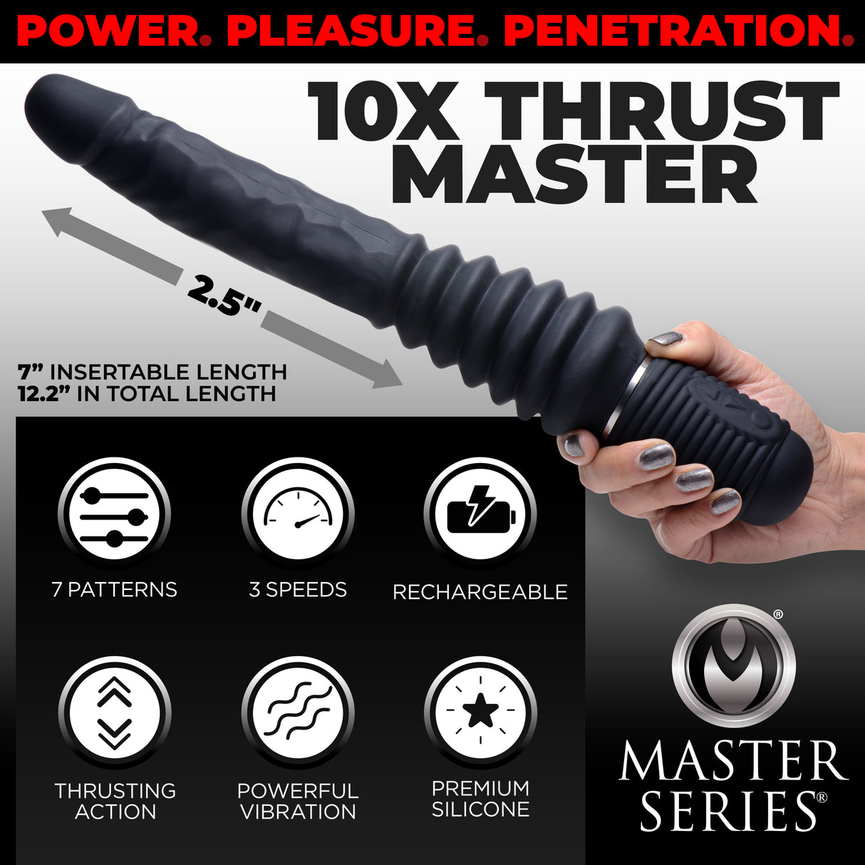 10X Silicone Vibrating and Thrusting Dildo - view 2