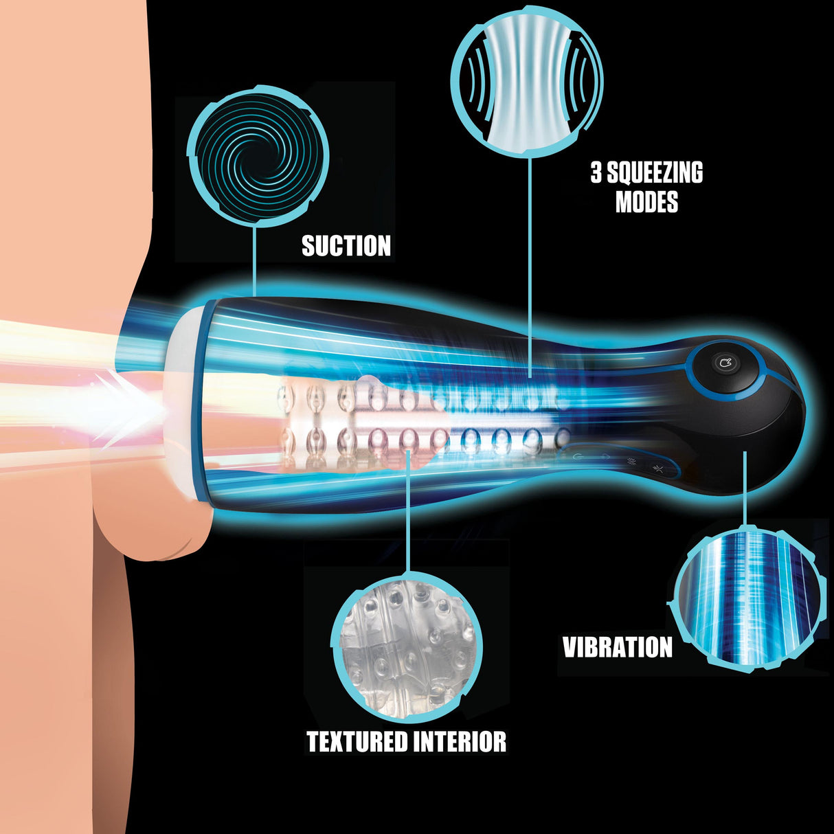 The Milker Extreme 16X black and blue sucking, squeezing and vibrating masturbator - BDSM Authority