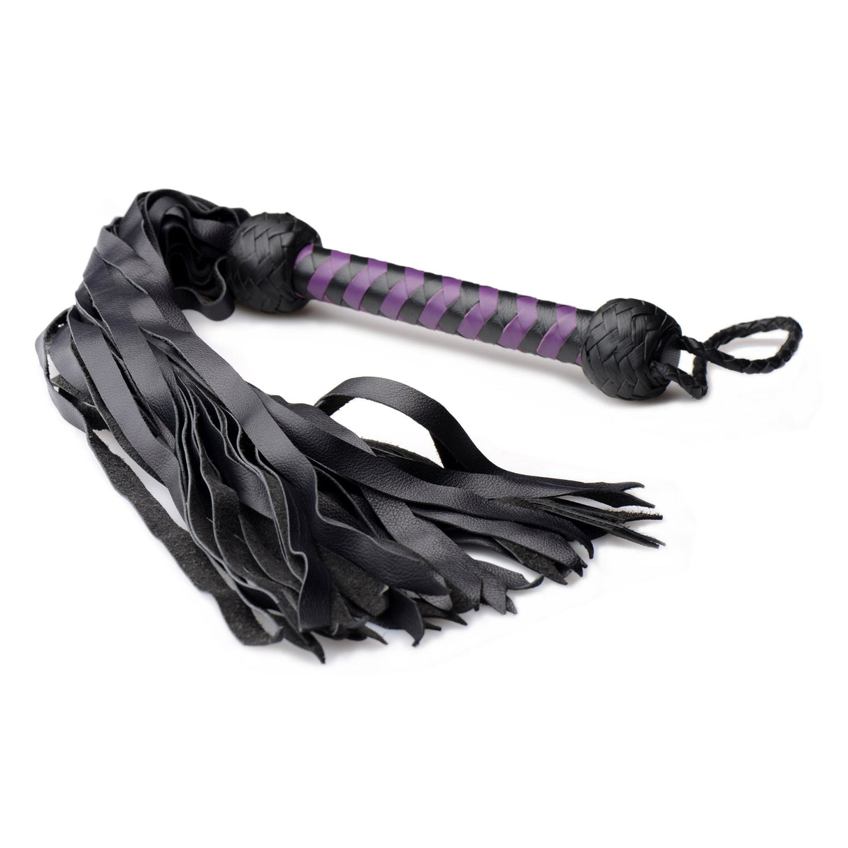 Purple deerskin flogger profile