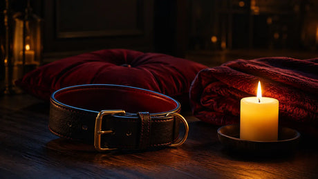 Symbolic still life representing the practice of consensual submission in a warm dim room BDSMAuthority