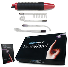 Kinklab Neon Wand electrosex kit red and black handle with four glass electrodes - BDSM Authority