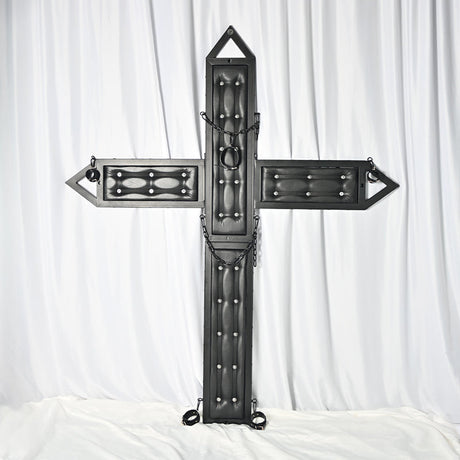 Wall-mounted St. Andrew's cross side profile and anchor points - BDSM Authority
