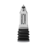 Bathmate Hydromax5 clear pump filled with water and sealed to the body - BDSM Authority