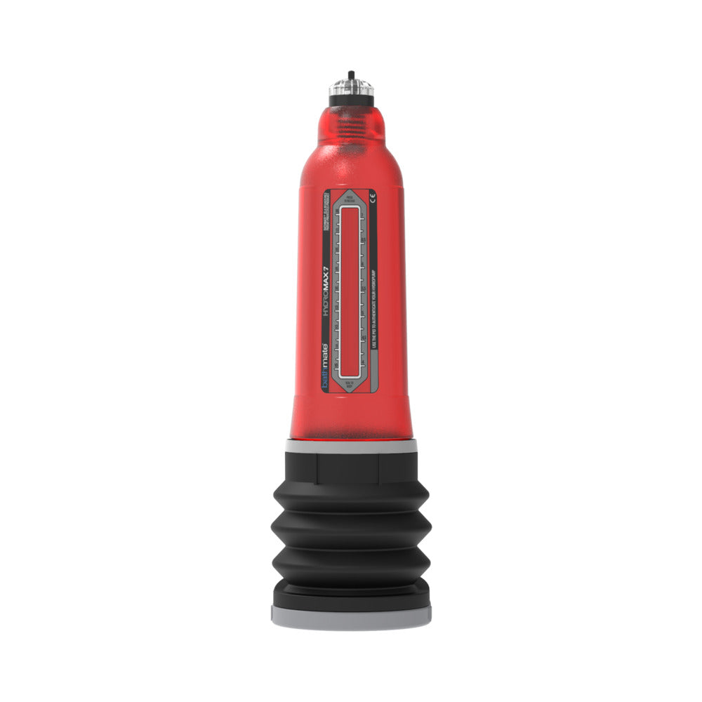 Bathmate Hydromax7 red pump filled with water and sealed to the body - BDSM Authority