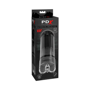 PDX Elite Extender Pro rechargeable vibrating penis pump in clear and black - BDSM Authority