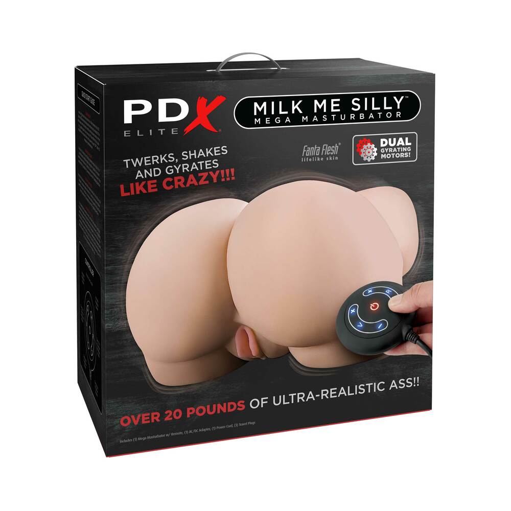 PDX Elite Milk Me Silly vibrating rotating dual-entry mega masturbator, beige - BDSM Authority