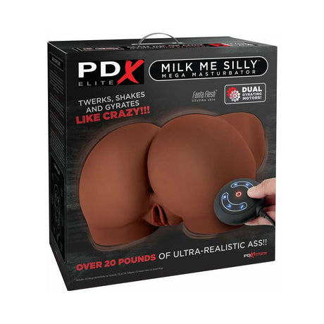 PDX Elite Milk Me Silly vibrating rotating dual-entry mega masturbator, brown - BDSM Authority