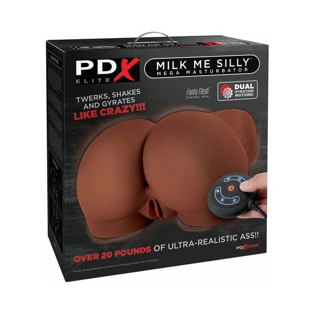 PDX Elite Milk Me Silly vibrating rotating dual-entry mega masturbator, brown - BDSM Authority