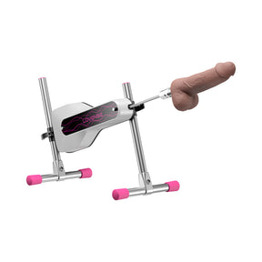 Lovense Mini Sex Machine with a silicone attachment on its adjustable stand - BDSM Authority