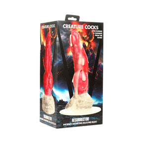Creature Cocks Resurrector Phoenix squirting silicone dildo with red textured shaft and white suction cup base - BDSM Authority